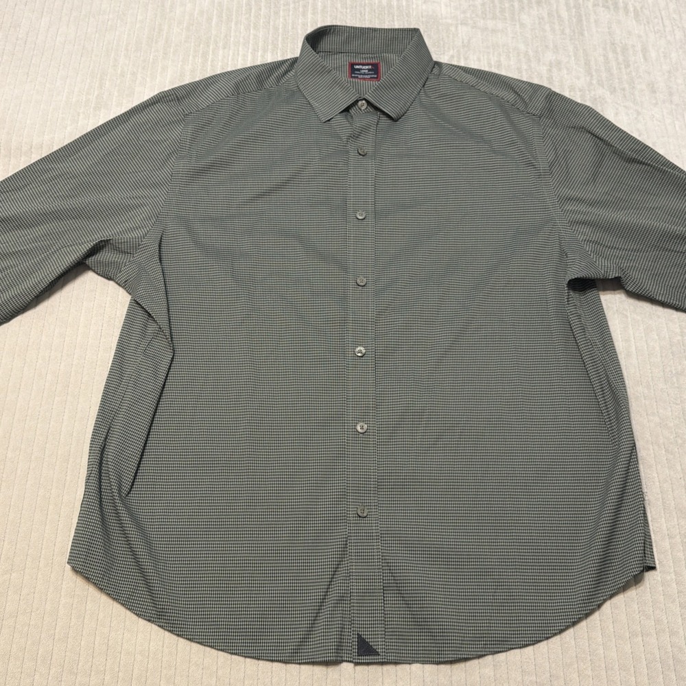 UNTUCKit Men's Large Performance Green check Button Down Shirt Stretch - Picture 2 of 5